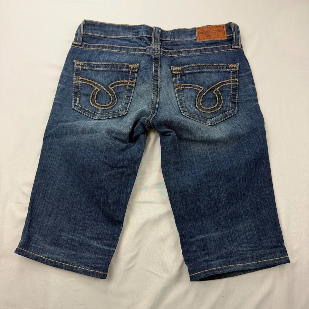Big Star Liv Bermuda Denim Shorts Womens 29R Blue Low Rise Contrast Stitch